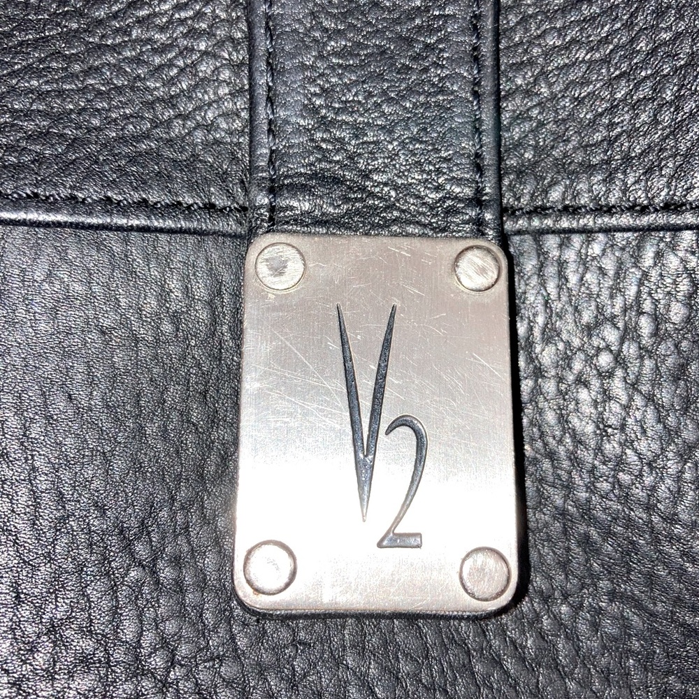 Signed V2 Thick Pebbled Leather Organizer Crossbody Bag with Adjustable Strap